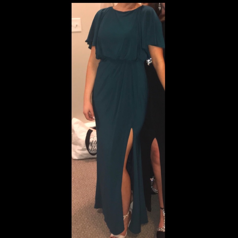 BHLDN emerald green bridesmaid dress